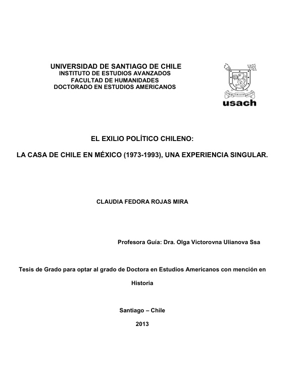 El exilio político chileno: la Casa de Chile en México (1973- 1993), una experiencia singular.
