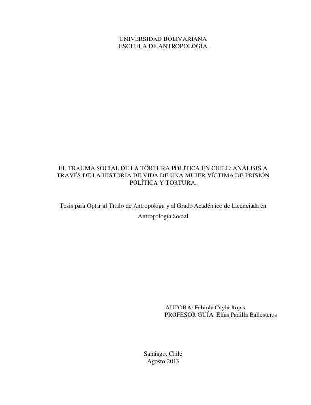 El Trauma Social de la Tortura Política en Chile: análisis a través de la historia de vida de una mujer víctima de prisión política y tortura