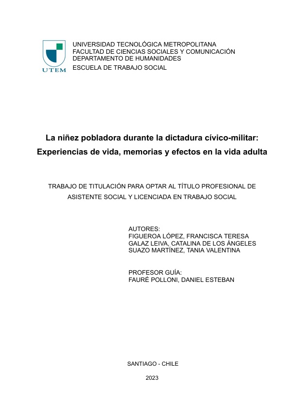 La niñez pobladora durante la dictadura cívico-militar: experiencias de vida, memorias y efectos en la vida adulta