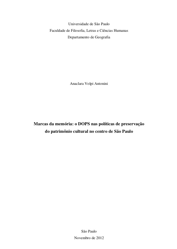 Marcas da memória: o DOPS nas políticas de preservação do patrimônio cultural no centro de São Paulo
