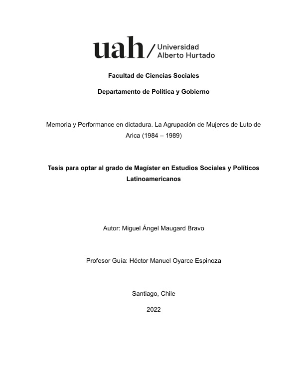 Memoria y Performance en dictadura. La Agrupación de Mujeres de Luto de Arica (1984 – 1989)