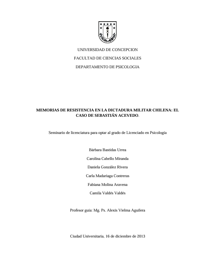 Memorias de resistencia en la dictadura militar chilena: el caso de Sebastián Acevedo