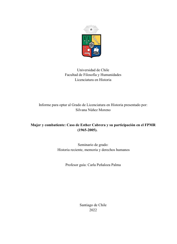 Mujer y combatiente: Caso de Esther Cabrera y su participación en el FPMR (1965-2005).