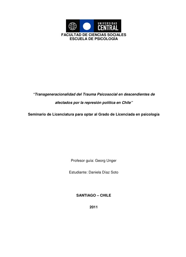 Transgeneracionalidad del Trauma Psicosocial en descendientes de afectados por la represión política en Chile