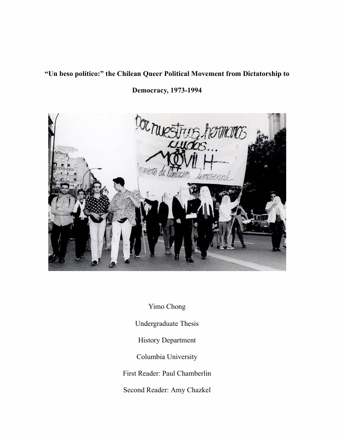 Un beso político: the Chilean Queer Political Movement from Dictatorship to Democracy, 1973-1994