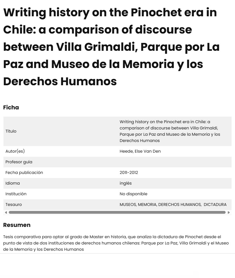Writing history on the Pinochet era in Chile: a comparison of discourse between Villa Grimaldi, Parque por La Paz and Museo de la Memoria y los Derechos Humanos