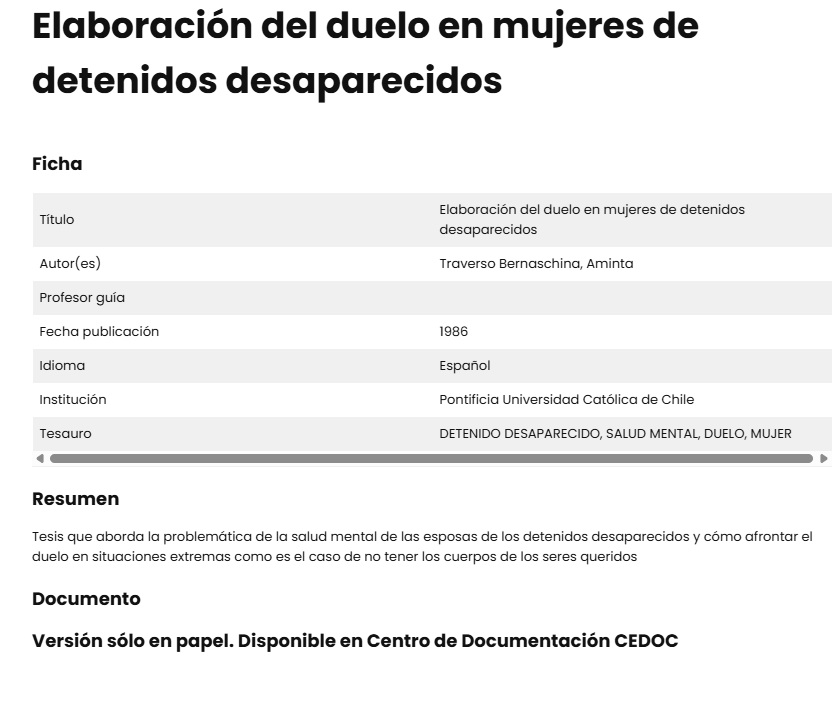 Elaboración del duelo en mujeres de detenidos desaparecidos