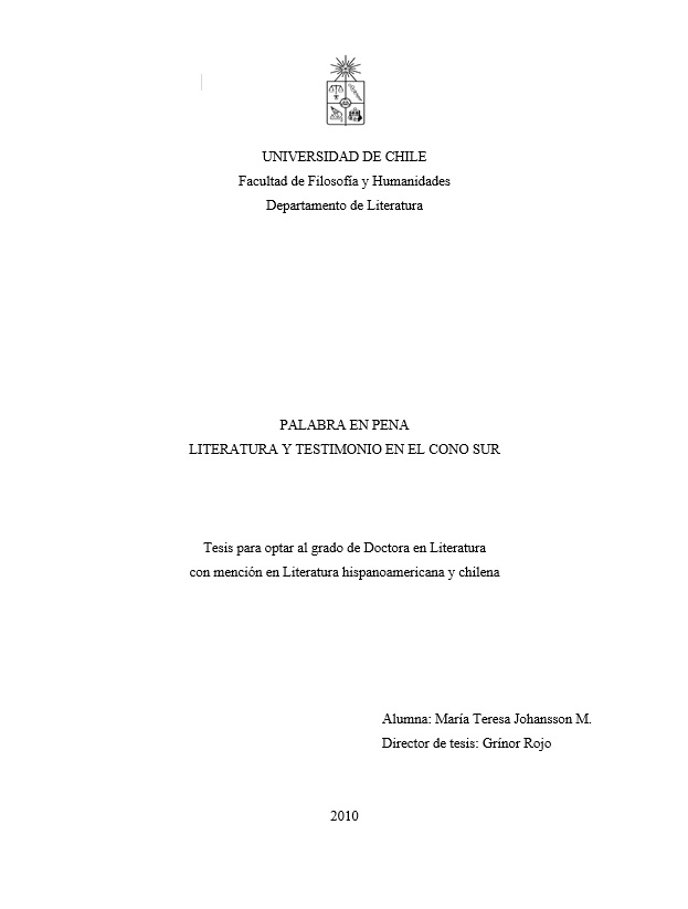 Palabra en pena. Literatura y testimonio en el cono sur